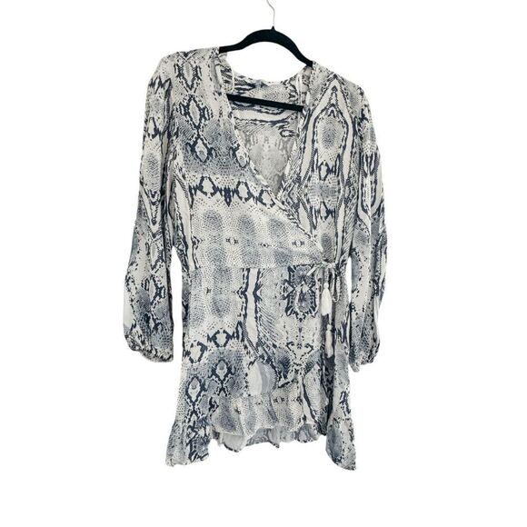 Brand New Blue Island Beach Python Print Faux Wrap dress Size XS - Picture 2 of 11